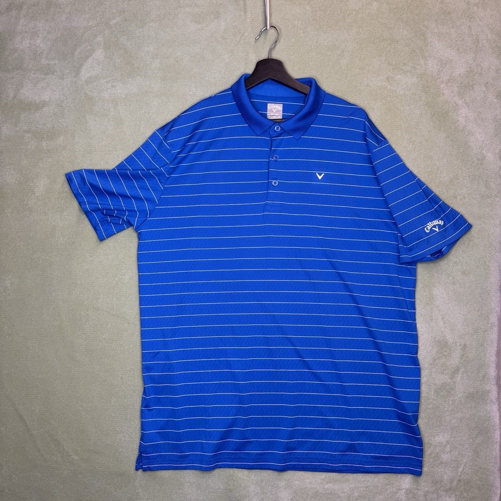 Callaway Mens Blue Stripe Opti-Dri Short Sleeve Golf Polo Size XL